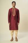 Arihant Rai Sinha_Wine Polyester Embroidery Bloom Kurta Set _at_Aza_Fashions