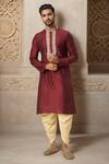 Buy Arihant Rai Sinha Wine Polyester, Silk Embroidery Tulip Kurta Set at Aza Fashions Buy_Arihant Rai Sinha_Wine Polyester, Silk Embroidery Tulip Kurta Set _at_Aza_Fashions