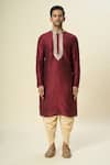 Shop Arihant Rai Sinha Wine Polyester, Silk Embroidery Tulip Kurta Set Online at Aza Fashions Shop_Arihant Rai Sinha_Wine Polyester, Silk Embroidery Tulip Kurta Set _Online_at_Aza_Fashions