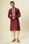 Arihant Rai Sinha Wine Polyester, Silk Embroidery Tulip Kurta Set at Aza Fashions Arihant Rai Sinha_Wine Polyester, Silk Embroidery Tulip Kurta Set _at_Aza_Fashions