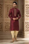 Buy_Arihant Rai Sinha_Wine Polyester, Silk Embroidery Paisley Kurta And Patiala Pant Set _at_Aza_Fashions