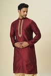 Buy_Arihant Rai Sinha_Wine Polyester, Silk Embroidery Paisley Kurta And Patiala Pant Set _Online_at_Aza_Fashions