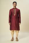 Arihant Rai Sinha_Wine Polyester, Silk Embroidery Paisley Kurta And Patiala Pant Set _at_Aza_Fashions