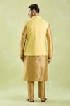 Shop_Samyukta Singhania_Yellow Brocade, Silk Embroidery Leaf Motif Bundi Kurta Set _at_Aza_Fashions