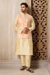 Buy_Arihant Rai Sinha_Pink Brocade, Silk Embroidery Leaf Motif Bundi With Solid Kurta Set _at_Aza_Fashions