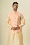 Buy_Arihant Rai Sinha_Pink Brocade, Silk Embroidery Leaf Motif Bundi With Solid Kurta Set _Online_at_Aza_Fashions