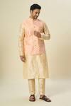 Arihant Rai Sinha_Pink Brocade, Silk Embroidery Leaf Motif Bundi With Solid Kurta Set _at_Aza_Fashions