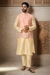 Buy_Arihant Rai Sinha_Pink Silk Embroidery Floral Vine Bundi Set _at_Aza_Fashions