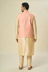 Shop_Arihant Rai Sinha_Pink Brocade, Silk Stripe Pattern Bundi And Kurta Set _at_Aza_Fashions