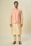 Arihant Rai Sinha_Pink Brocade, Silk Stripe Pattern Bundi And Kurta Set _Online_at_Aza_Fashions