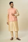 Arihant Rai Sinha_Pink Brocade, Silk Stripe Pattern Bundi And Kurta Set _at_Aza_Fashions