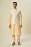Buy_Arihant Rai Sinha_Cream Brocade, Silk Embroidery Leaf Motif Bundi And Solid Kurta Set _Online_at_Aza_Fashions