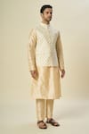 Shop_Arihant Rai Sinha_Cream Brocade, Silk Embroidery Leaf Motif Bundi And Solid Kurta Set _Online_at_Aza_Fashions