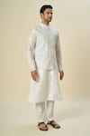 Buy_Arihant Rai Sinha_Off White Brocade, Silk Embroidery Floral Butta Woven Bundi And Kurta Set _Online_at_Aza_Fashions