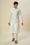 Shop_Arihant Rai Sinha_Off White Brocade, Silk Embroidery Floral Butta Woven Bundi And Kurta Set _Online_at_Aza_Fashions