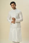 Arihant Rai Sinha_Off White Brocade, Silk Embroidery Floral Butta Woven Bundi And Kurta Set _at_Aza_Fashions