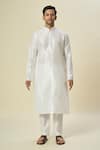 Shop_Arihant Rai Sinha_Off White Brocade, Silk Embroidery Floral Butta Woven Bundi And Kurta Set 