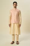 Buy_Arihant Rai Sinha_Peach Brocade, Silk Embroidery Floral Butta Bundi And Solid Kurta Set _Online_at_Aza_Fashions