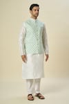 Buy_Arihant Rai Sinha_Green Brocade, Silk Embroidery Floral Butta Motif Bundi Set _Online_at_Aza_Fashions