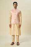 Shop_Arihant Rai Sinha_Pink Brocade, Silk Embroidery Floral Jaal Bundi Kurta Set _Online_at_Aza_Fashions