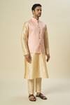 Arihant Rai Sinha_Pink Brocade, Silk Embroidery Floral Jaal Bundi Kurta Set _at_Aza_Fashions