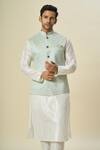 Arihant Rai Sinha_Green Brocade, Silk Embroidery Floral Woven Bundi Kurta Set _Online_at_Aza_Fashions