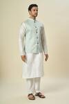 Buy_Arihant Rai Sinha_Green Brocade, Silk Embroidery Floral Woven Bundi Kurta Set 