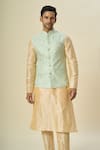 Buy_Arihant Rai Sinha_Green Brocade, Silk Embroidery Floral Woven Bundi And Kurta Set _Online_at_Aza_Fashions
