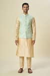 Shop_Arihant Rai Sinha_Green Brocade, Silk Embroidery Floral Woven Bundi And Kurta Set _Online_at_Aza_Fashions