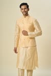 Buy_Arihant Rai Sinha_Beige Brocade, Silk Embroidery Floral Woven Bundi Kurta Set _Online_at_Aza_Fashions