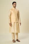 Arihant Rai Sinha_Beige Brocade, Silk Embroidery Floral Woven Bundi Kurta Set _at_Aza_Fashions
