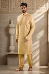 Buy_Arihant Rai Sinha_Beige Polyester, Silk, Chanderi Embroidery Floral Aari Kurta Set _at_Aza_Fashions