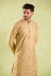 Arihant Rai Sinha_Beige Polyester, Silk, Chanderi Embroidery Floral Aari Kurta Set _Online_at_Aza_Fashions