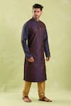 Samyukta Singhania_Blue , Chanderi Embroidery Floral Paisley Kurta Set _Online_at_Aza_Fashions