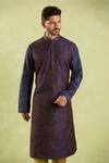 Shop_Samyukta Singhania_Blue , Chanderi Embroidery Floral Paisley Kurta Set _Online_at_Aza_Fashions
