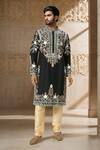 Buy_Arihant Rai Sinha_Black Polyester, Silk, Chanderi Embroidery Floral Vine Kurta Set _at_Aza_Fashions