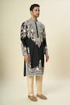 Shop_Arihant Rai Sinha_Black Polyester, Silk, Chanderi Embroidery Floral Vine Kurta Set _Online_at_Aza_Fashions