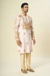 Shop Arihant Rai Sinha Pink Polyester, Silk, Chanderi Embroidery Floral Kurta Set Online at Aza Fashions Shop_Arihant Rai Sinha_Pink Polyester, Silk, Chanderi Embroidery Floral Kurta Set _Online_at_Aza_Fashions