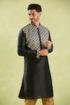 Arihant Rai Sinha_Black Polyester, , Chanderi Embroidery Leaf Kurta Set _Online_at_Aza_Fashions