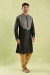 Shop_Arihant Rai Sinha_Black Polyester, , Chanderi Embroidery Leaf Kurta Set _Online_at_Aza_Fashions