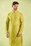 Arihant Rai Sinha_Green Polyester, Silk, Chanderi Embroidery, Mirrors Floral Kurta Set _Online_at_Aza_Fashions