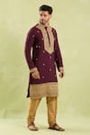 Arihant Rai Sinha Wine Polyester, Silk, Chanderi Embroidery Dori Kurta Set Online at Aza Fashions Arihant Rai Sinha_Wine Polyester, Silk, Chanderi Embroidery Dori Kurta Set _Online_at_Aza_Fashions