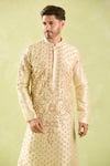Arihant Rai Sinha_Beige , Chanderi Embroidery Floral Vine Thread Kurta Set _Online_at_Aza_Fashions