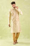 Shop_Arihant Rai Sinha_Beige , Chanderi Embroidery Floral Vine Thread Kurta Set _Online_at_Aza_Fashions