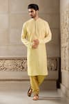 Buy_Arihant Rai Sinha_Beige Polyester, Silk, Chanderi Embroidery Pintucked Kurta Set _at_Aza_Fashions