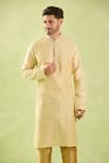 Arihant Rai Sinha_Beige Polyester, Silk, Chanderi Embroidery Pintucked Kurta Set _Online_at_Aza_Fashions