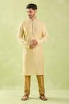 Shop_Arihant Rai Sinha_Beige Polyester, Silk, Chanderi Embroidery Pintucked Kurta Set _Online_at_Aza_Fashions
