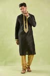 Samyukta Singhania_Black Art Silk Embroidery Zari Dori Kurta Set _Online_at_Aza_Fashions