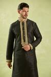 Buy_Samyukta Singhania_Black Art Silk Embroidery Zari Dori Kurta Set _Online_at_Aza_Fashions