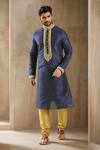 Buy_Arihant Rai Sinha_Blue Silk, Polyester Embroidery, Zari, Diamonds Kurta With Churidar Set _at_Aza_Fashions